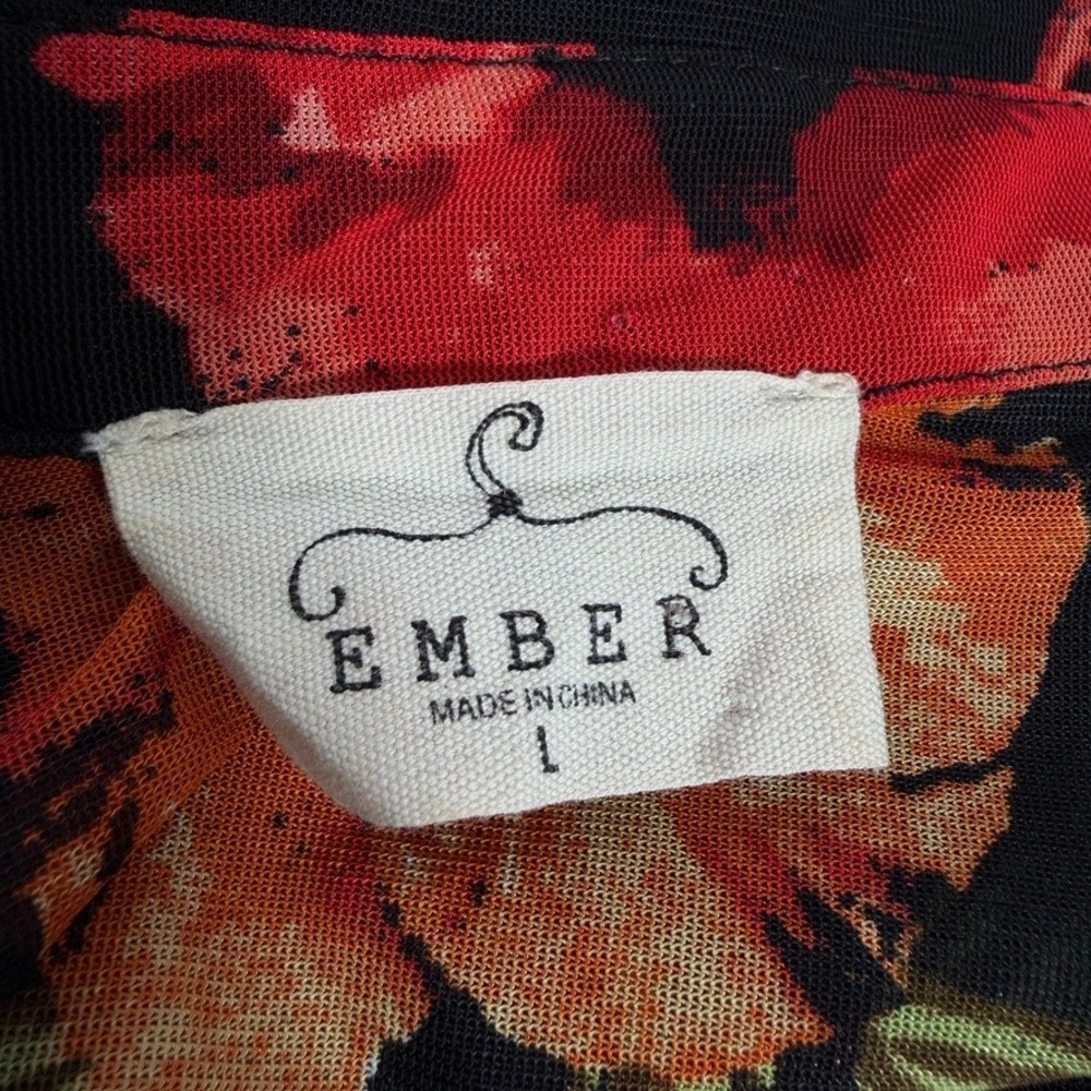 Ember Sheer Floral Swim Cover Up Women L Black Beach Duster Tunic Vest - Picture 5 of 8